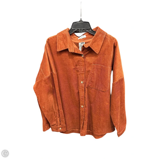 Jacket Shirt By Pink Lily In Brown, Size: 2x