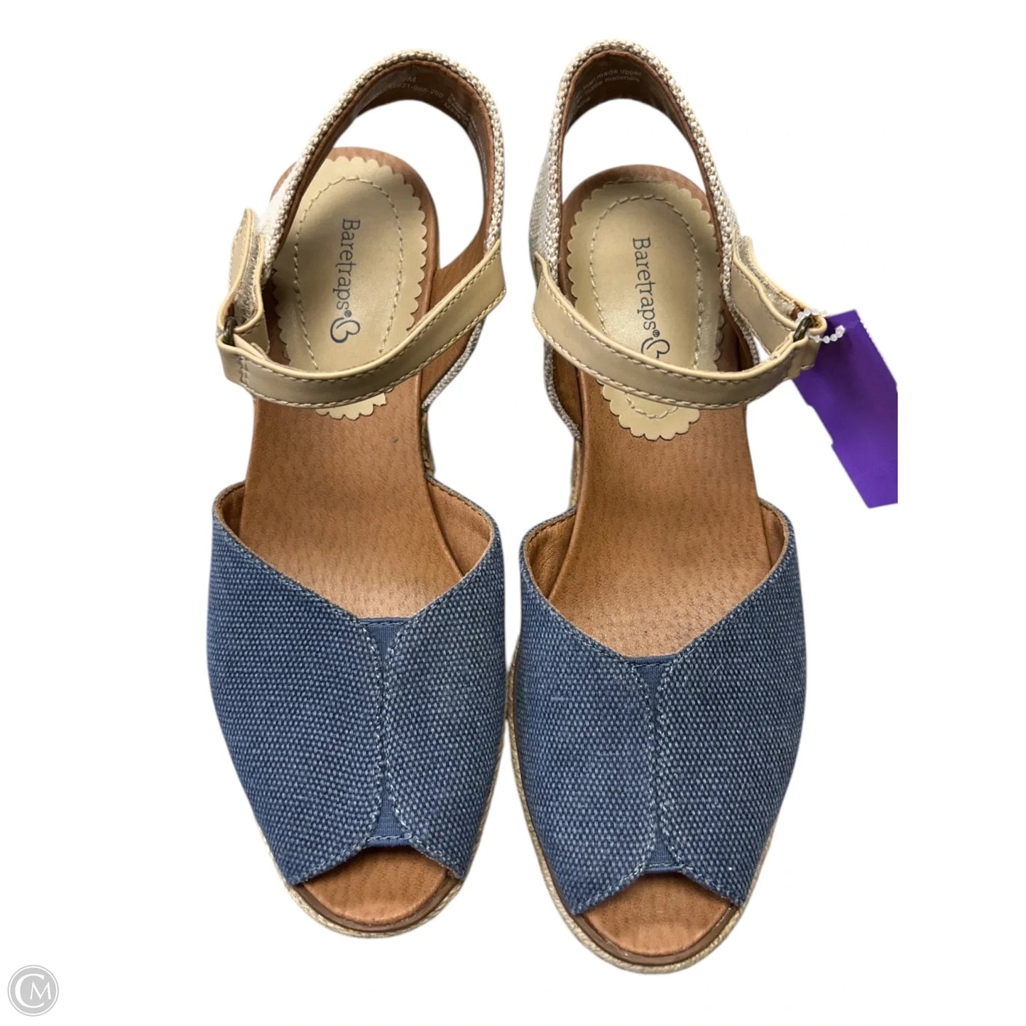 Sandals Heels Wedge By Bare Traps In Blue & Cream, Size: 7