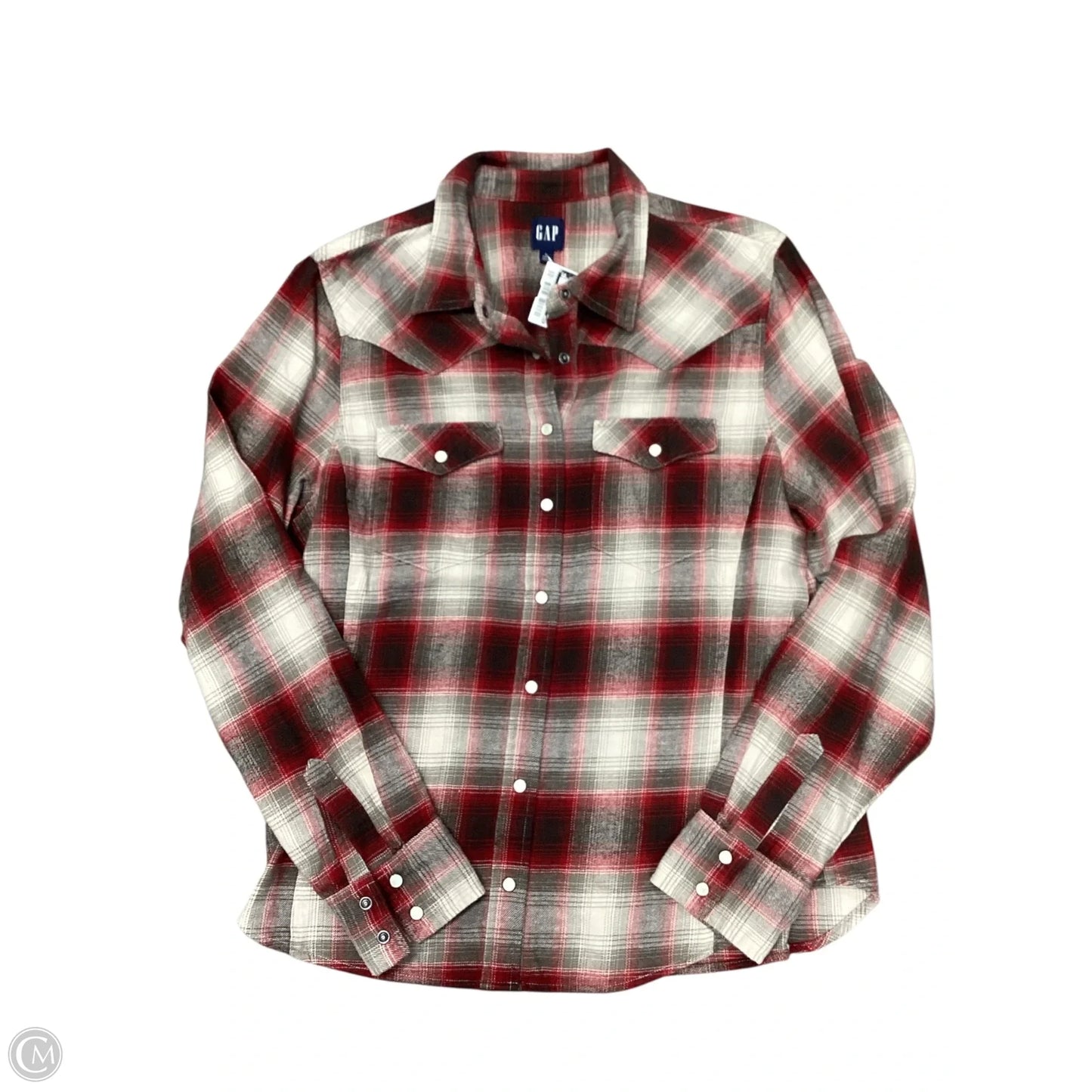 Blouse Long Sleeve By Gap In Plaid Pattern, Size: L