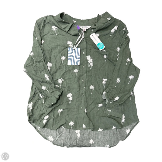 Blouse Long Sleeve By Market & Spruce In Green & White, Size: Xxl