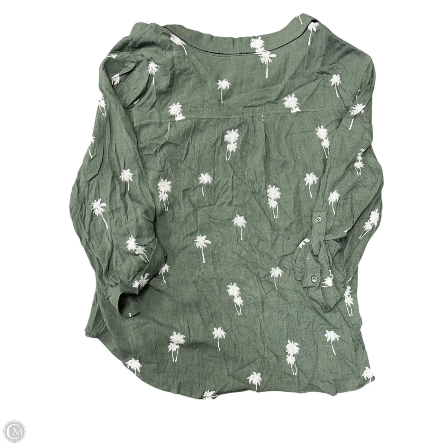 Blouse Long Sleeve By Market & Spruce In Green & White, Size: Xxl