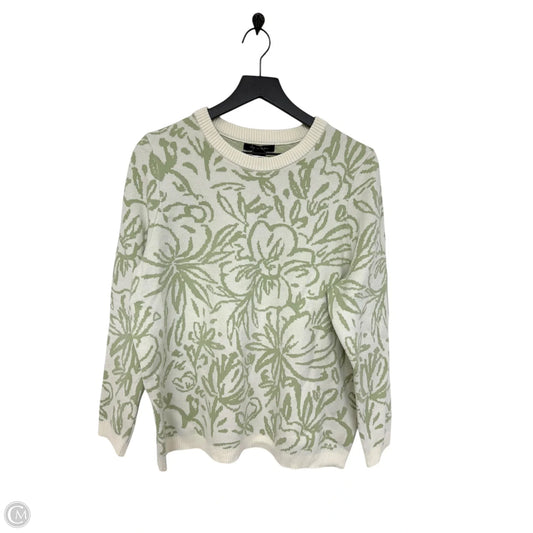 Sweater By Tahari By Arthur Levine In Green & White, Size: 1x