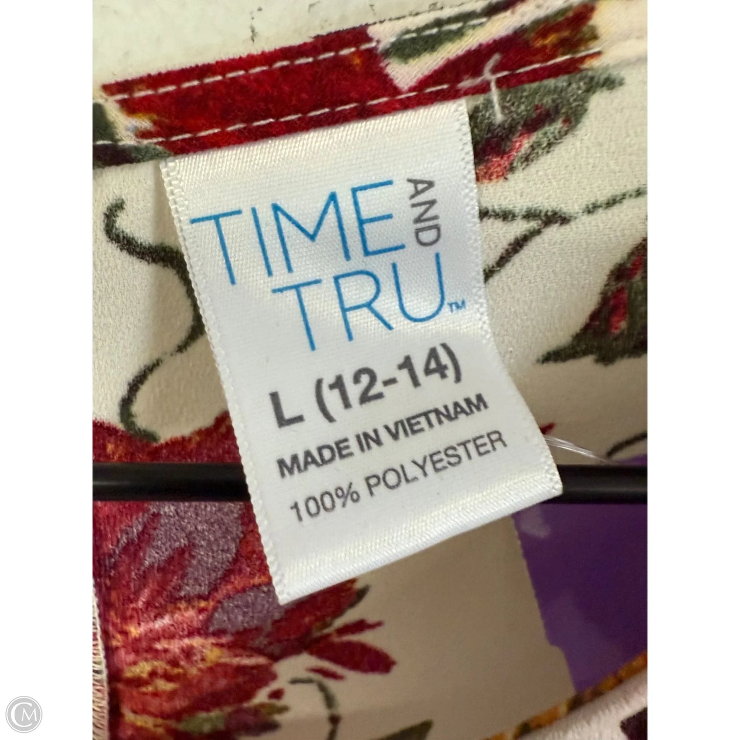 Top 3/4 Sleeve By Time And Tru In Floral Print, Size: L