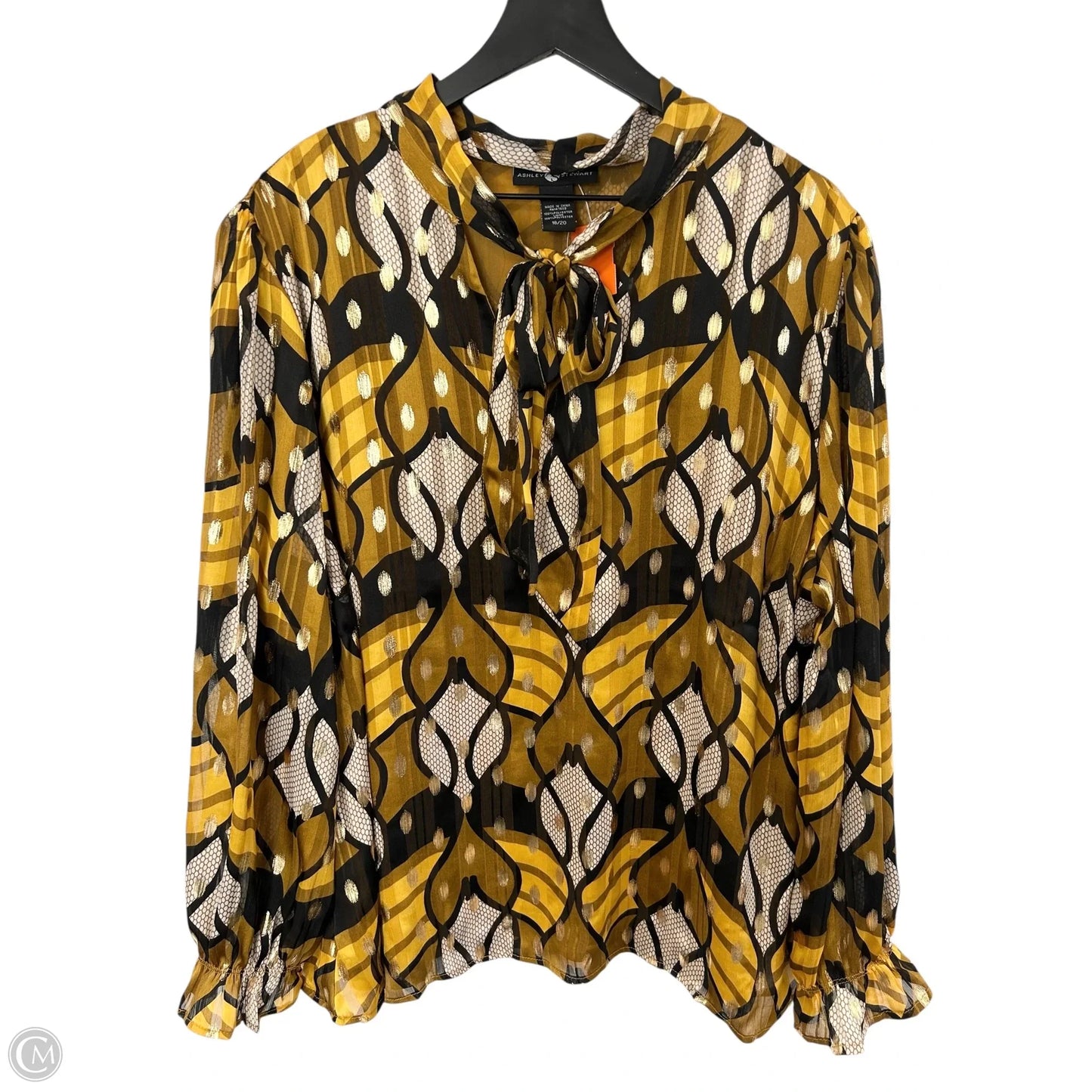 Top Long Sleeve By Ashley Stewart In Black & Yellow, Size: 18