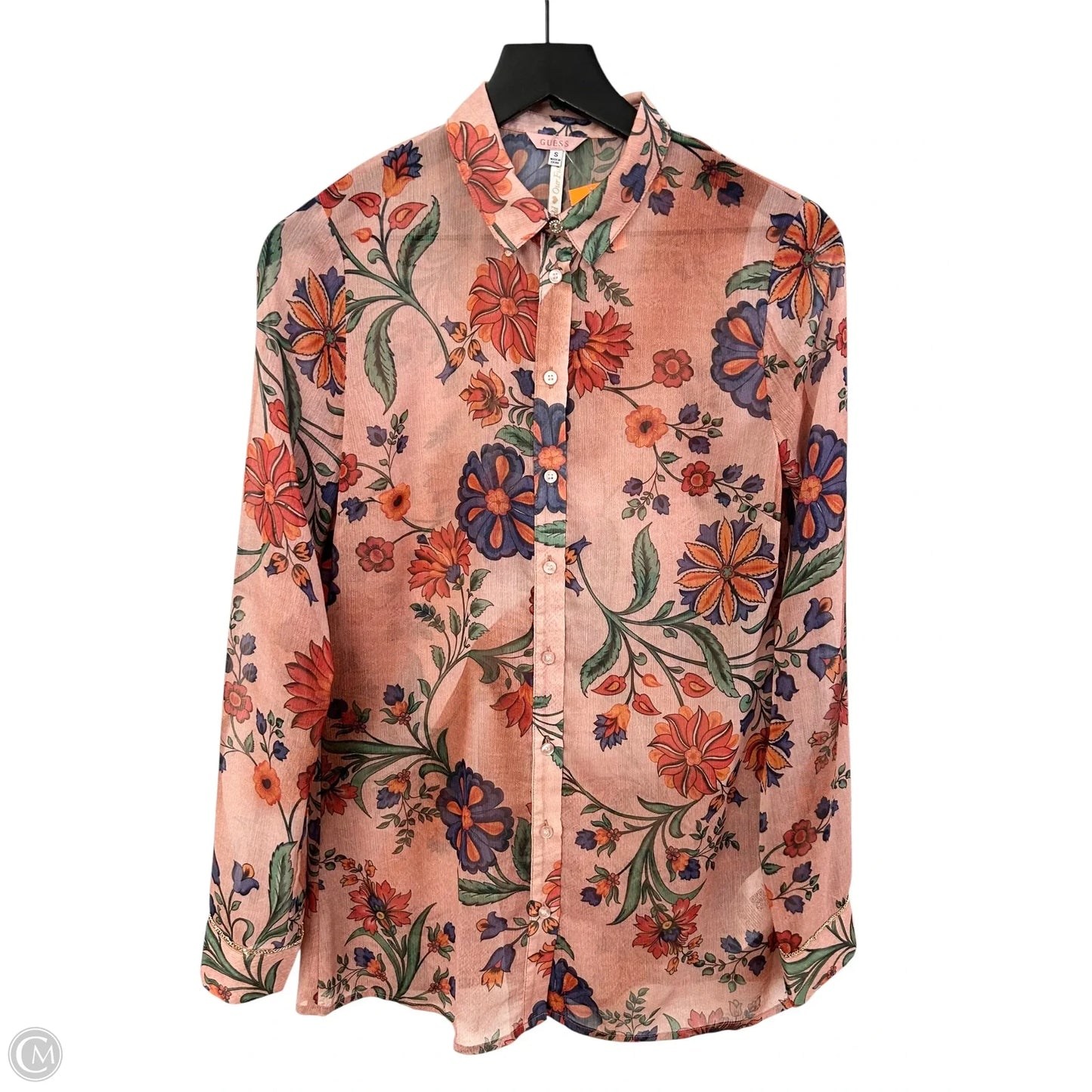 Blouse Long Sleeve By Guess In Floral Print, Size: S