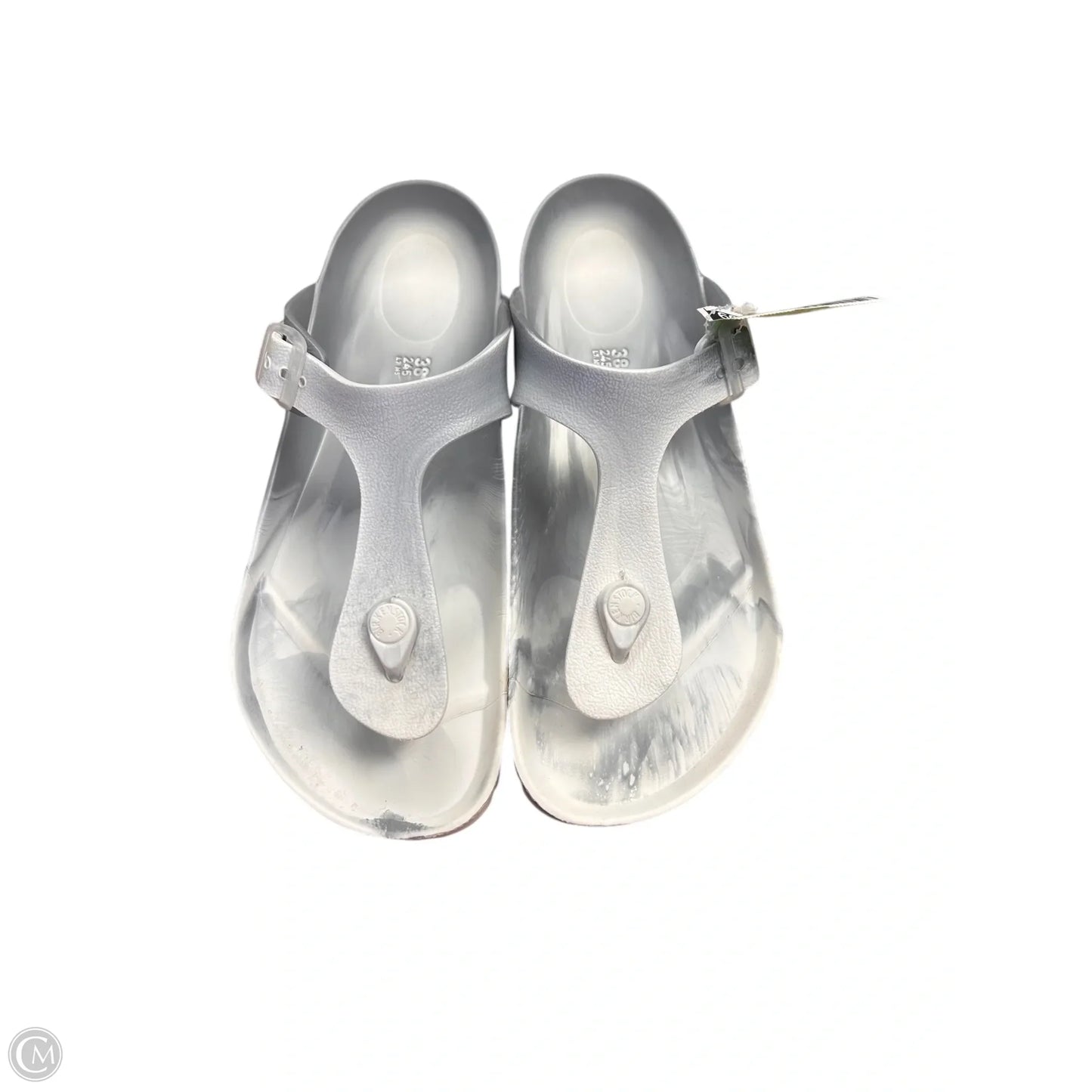 Sandals Flats By Birkenstock In Grey & White, Size: 7
