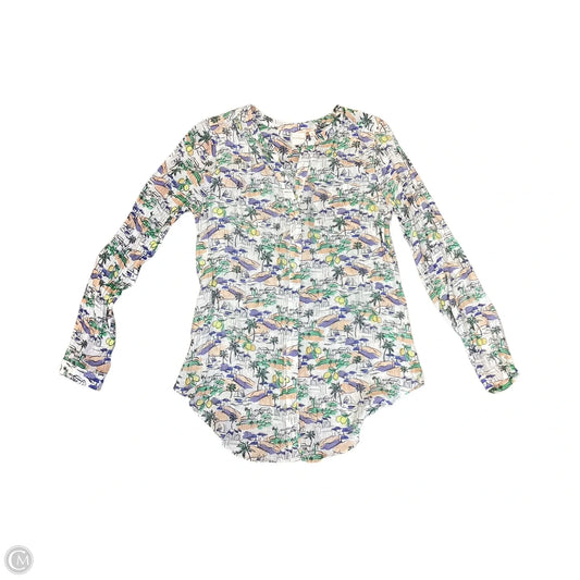 Blouse Long Sleeve By Zac And Rachel In Blue & White, Size: M