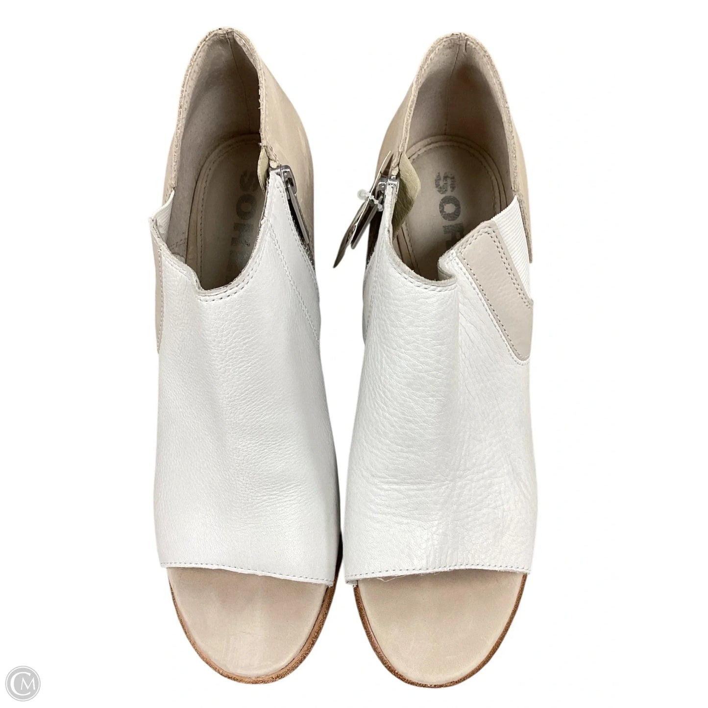 Sandals Heels Block By Sorel In Tan & White, Size: 9.5