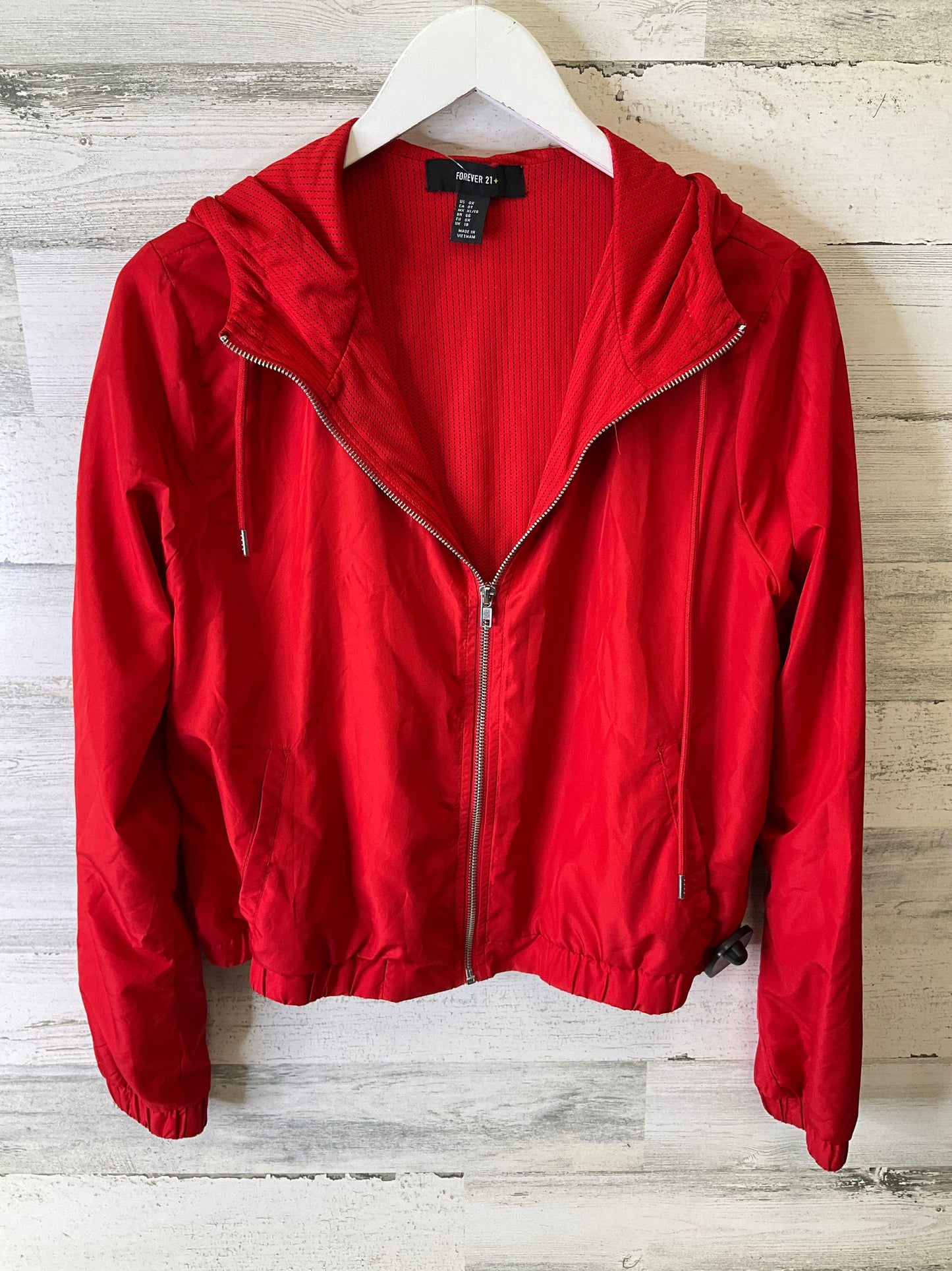 Jacket Windbreaker By Forever 21 In Red, Size: Xl