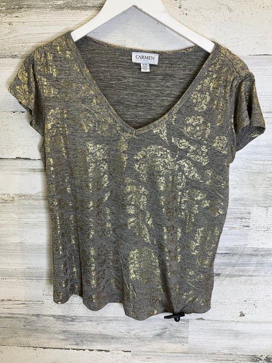 Gold Top Short Sleeve Carmen By Carmen Marc Valvo, Size M