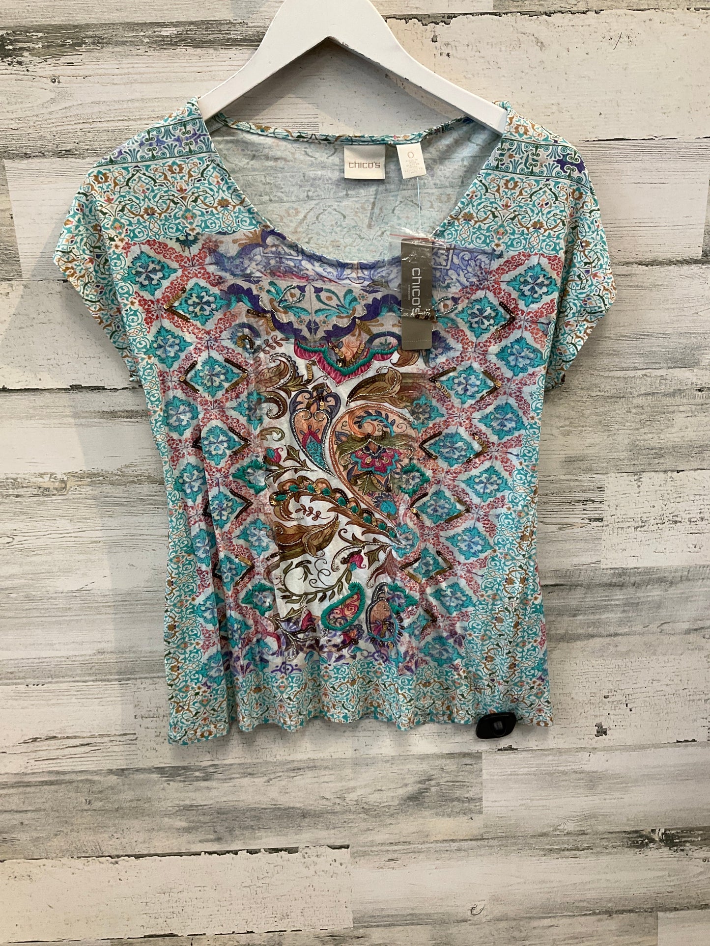 Top Short Sleeve By Chicos In Multi-colored, Size: S