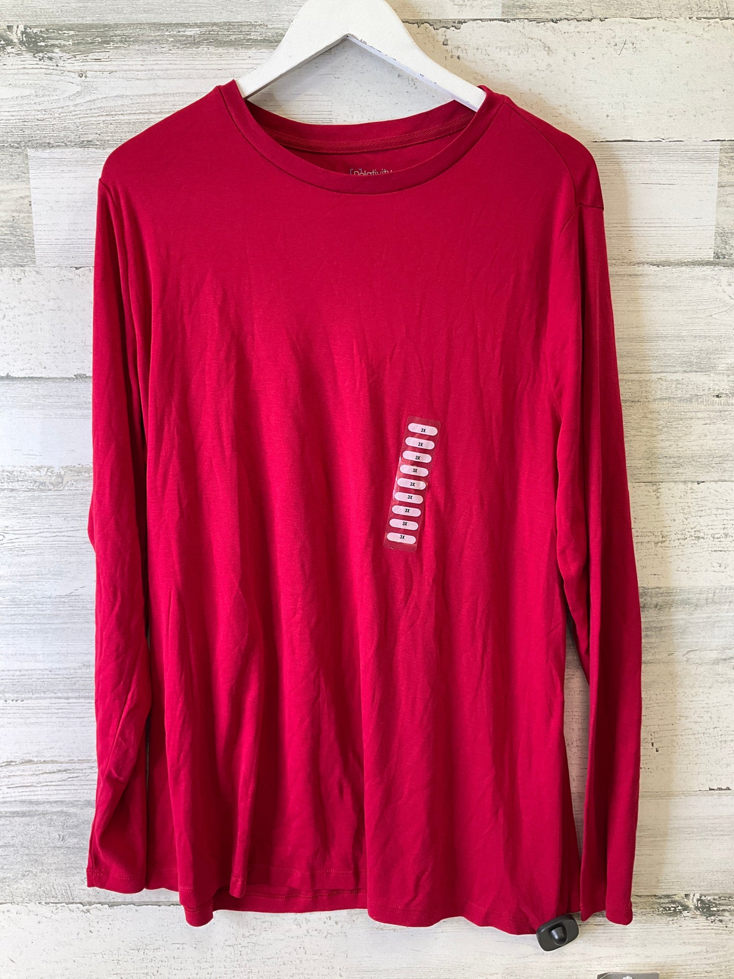 Top Long Sleeve Basic By Relativity In Red, Size: 3x