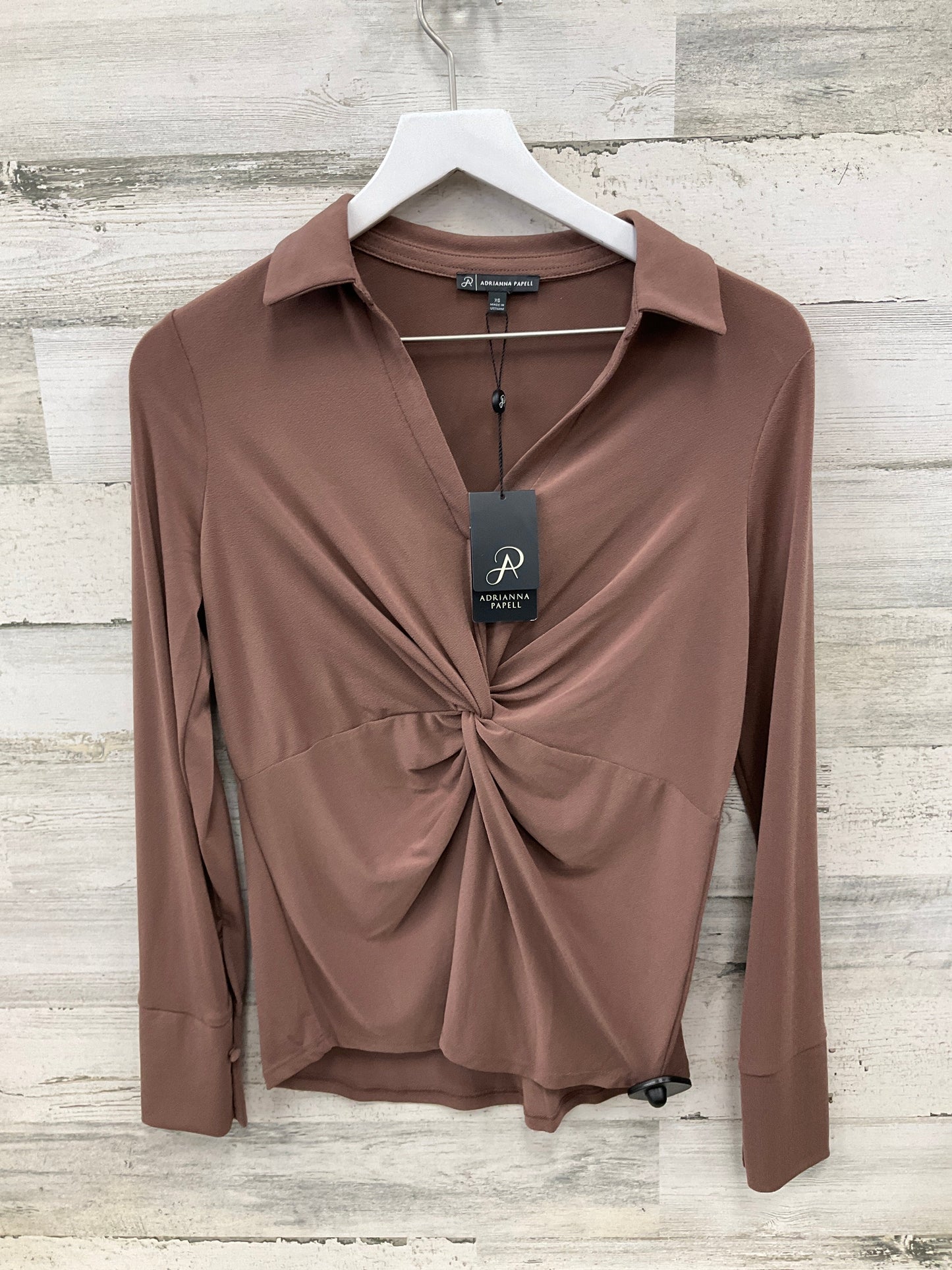 Top Long Sleeve By Adrianna Papell In Brown, Size: Xs