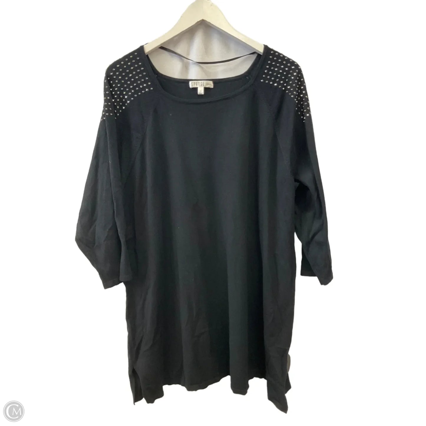 Top 3/4 Sleeve By Spense In Black, Size: 2x