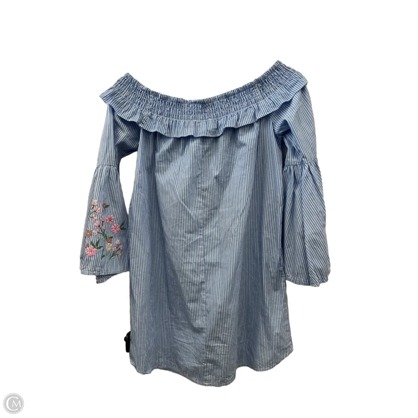Top 3/4 Sleeve By Sequin Hearts In Blue & White, Size: S
