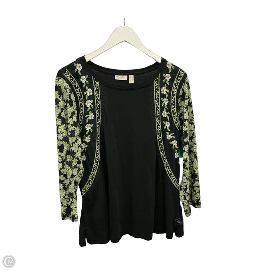 Top Long Sleeve By Logo In Black & Green, Size: L