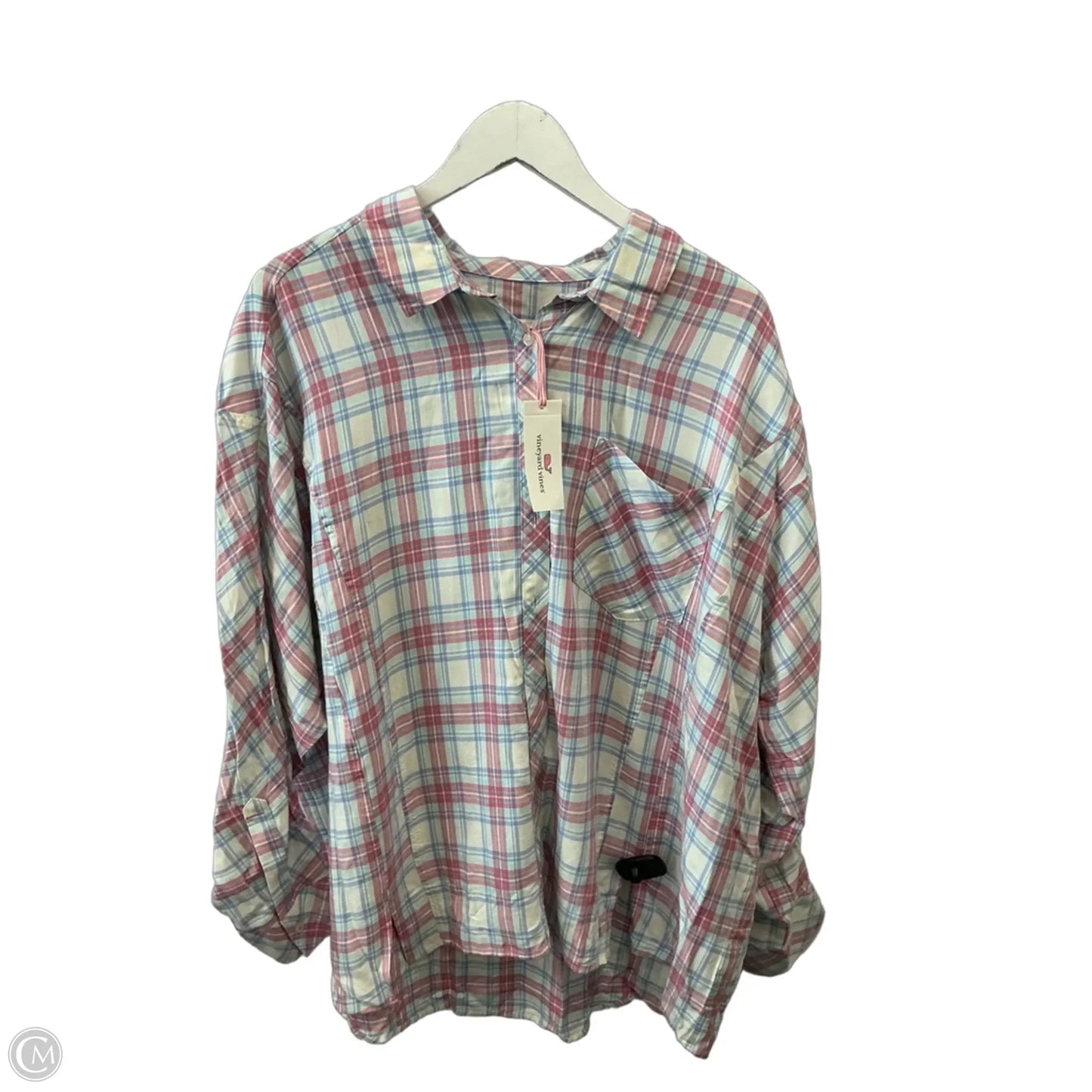 Top Long Sleeve By Vineyard Vines In Blue & Pink, Size: 1x