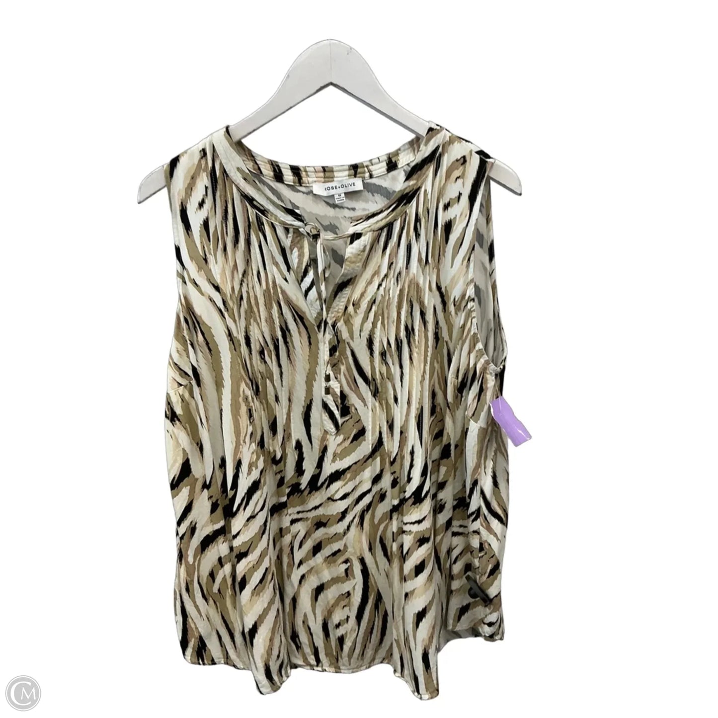 Top Sleeveless By Rose And Olive In Tan & White, Size: 1x