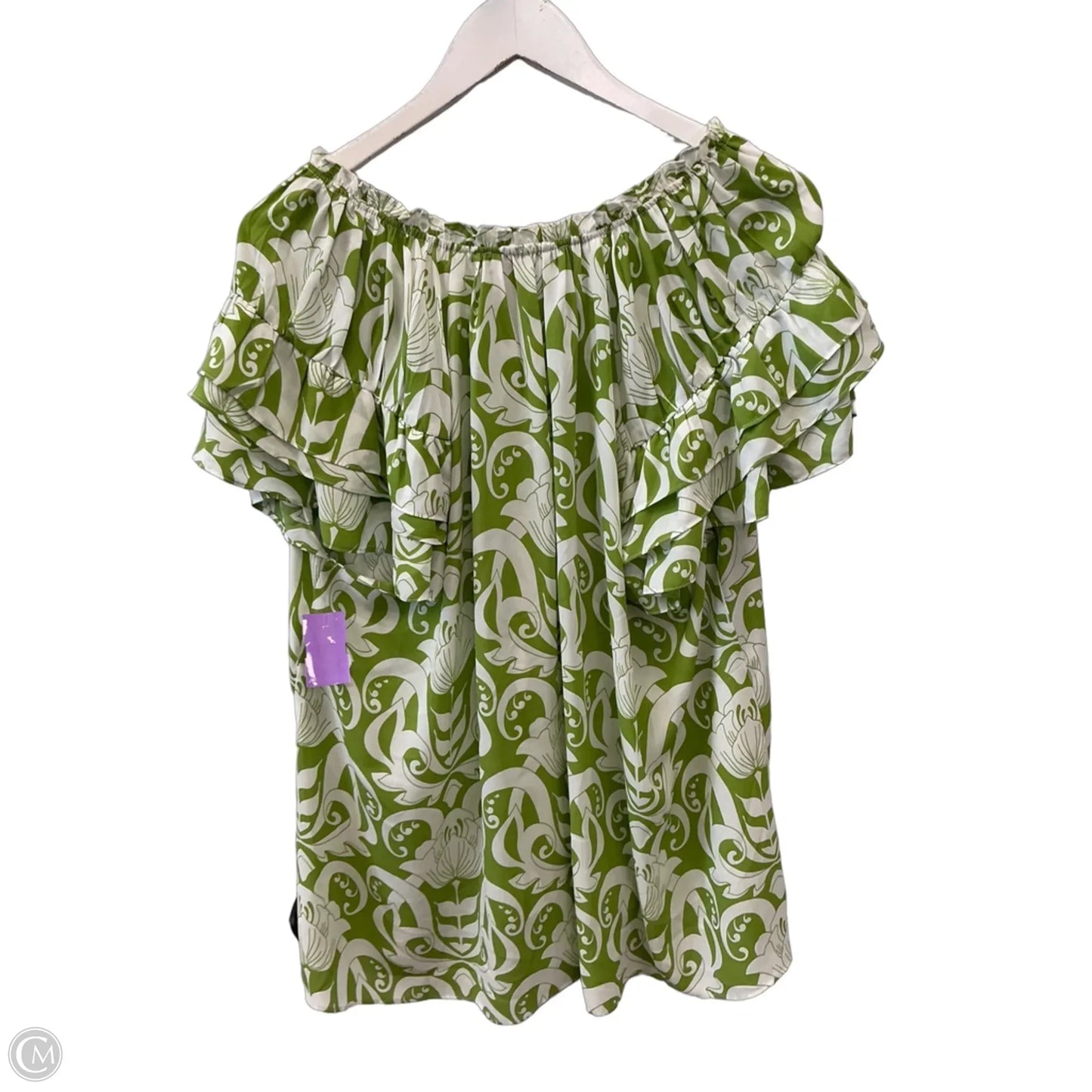 Top Short Sleeve By Rose And Olive In Green & White, Size: 1x