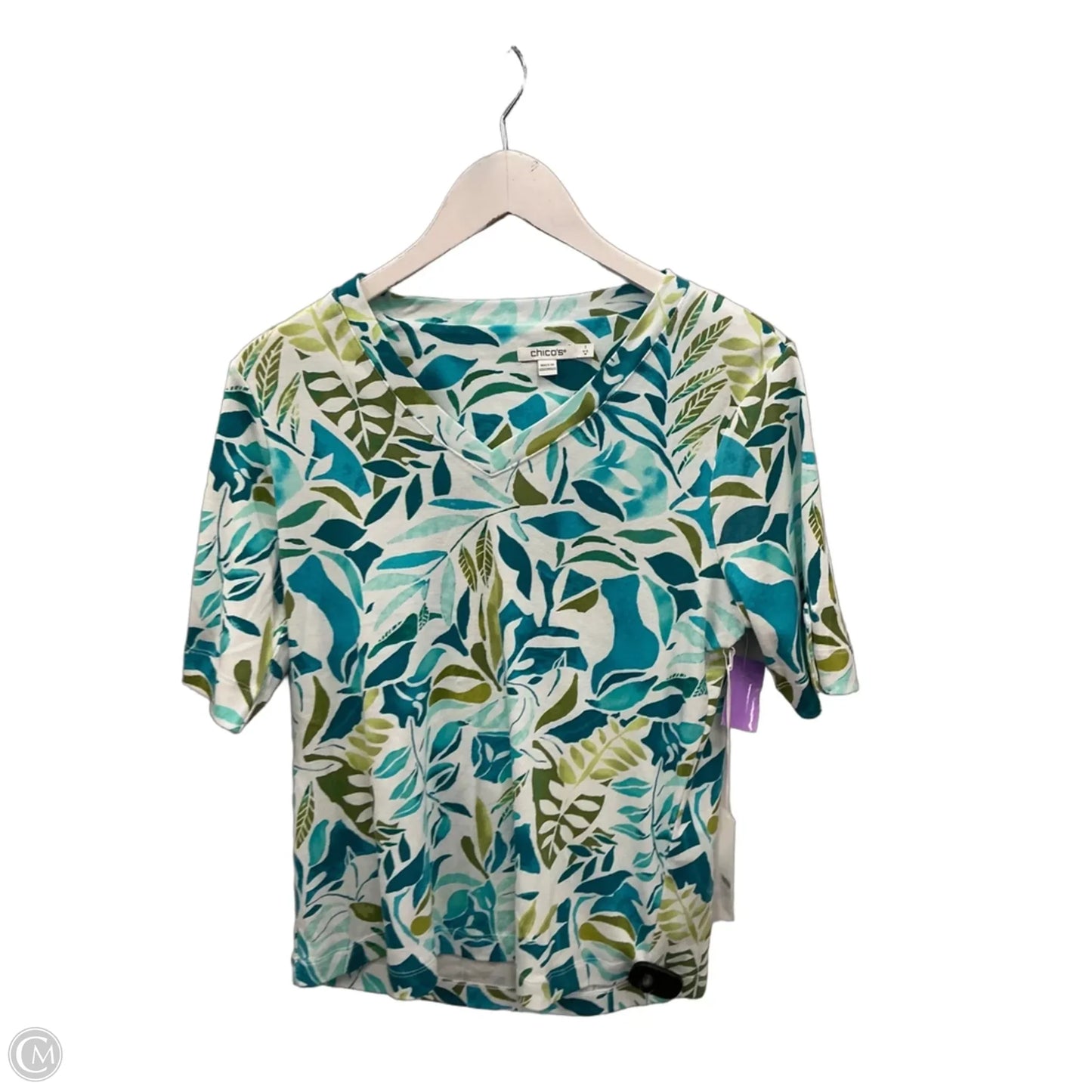 Top Short Sleeve By Chicos In Blue & Green, Size: M