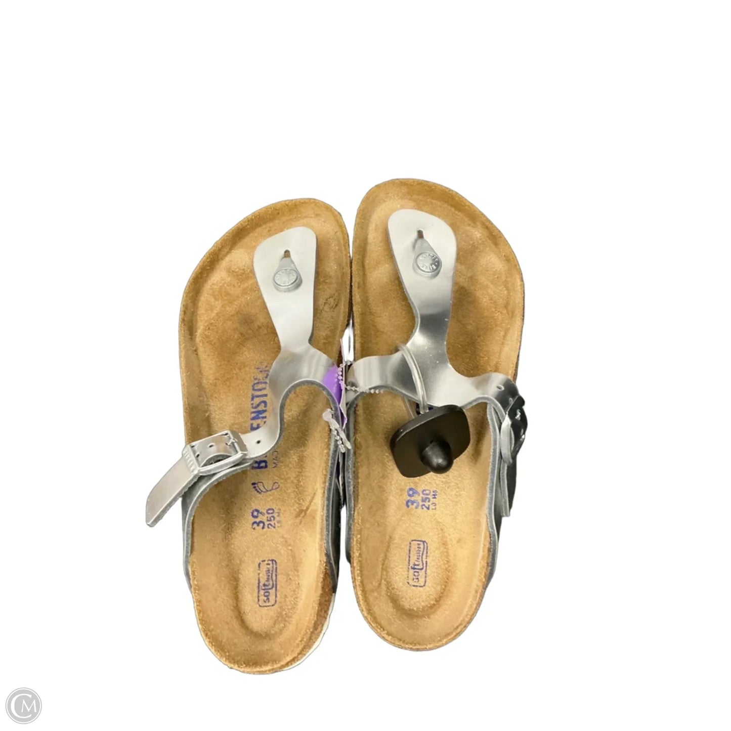 Sandals Flats By Birkenstock In Silver, Size: 8.5