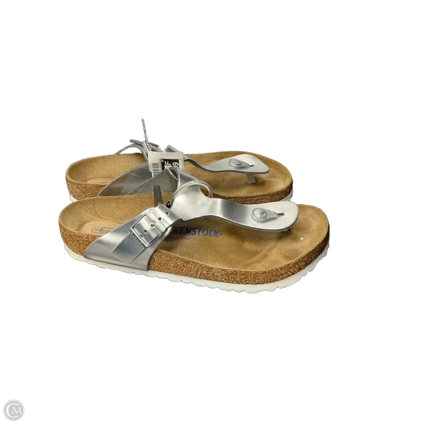 Sandals Flats By Birkenstock In Silver, Size: 8.5
