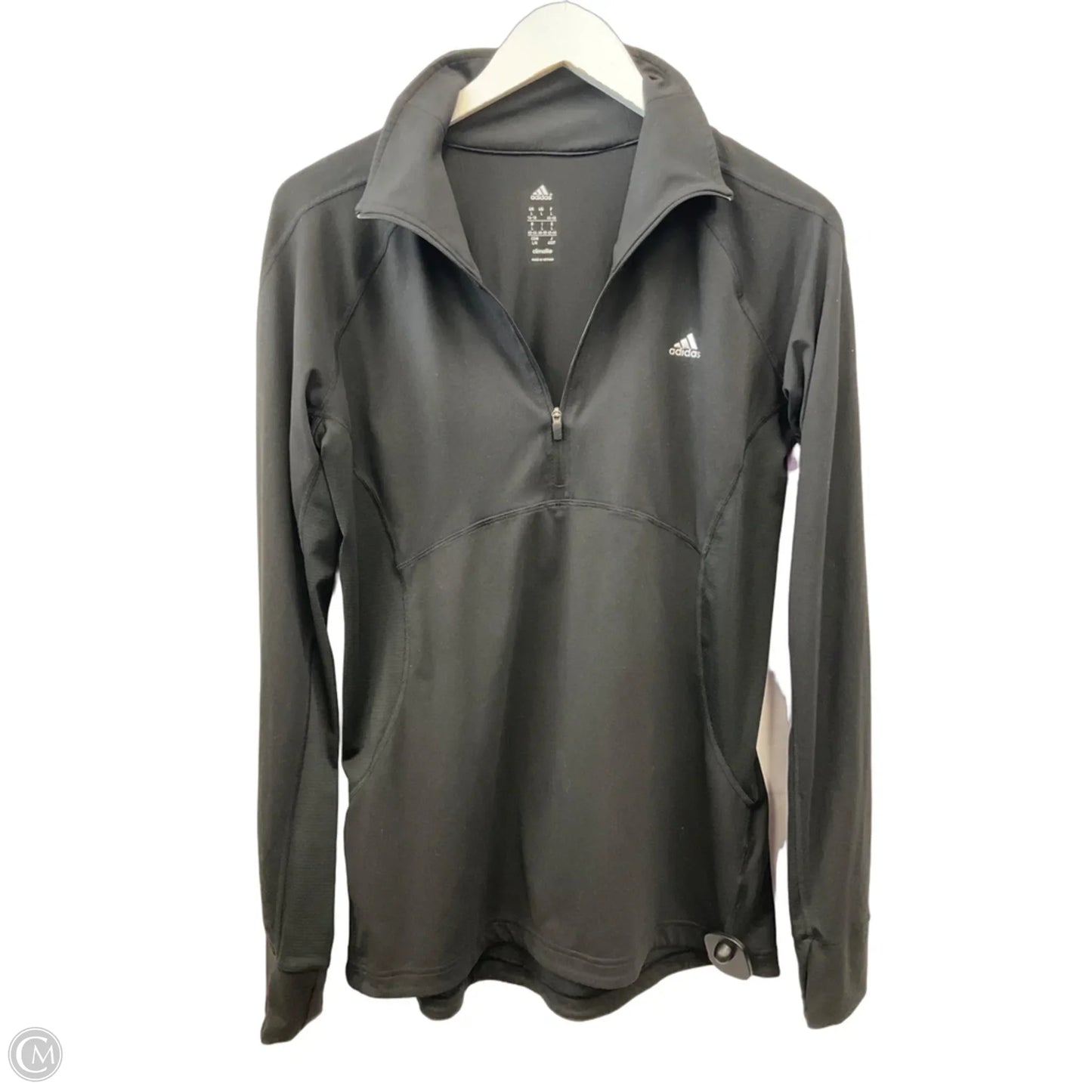 Athletic Top Long Sleeve Collar By Adidas In Black, Size: L