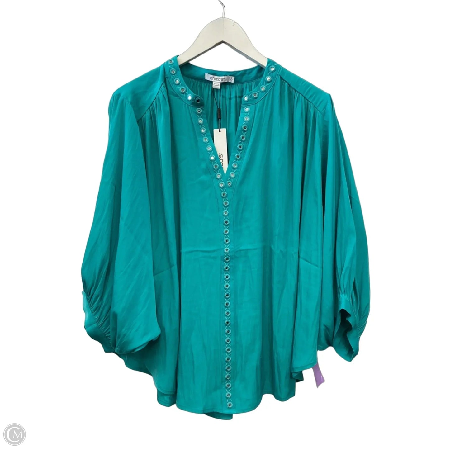 Top Short Sleeve By Chicos In Aqua, Size: L
