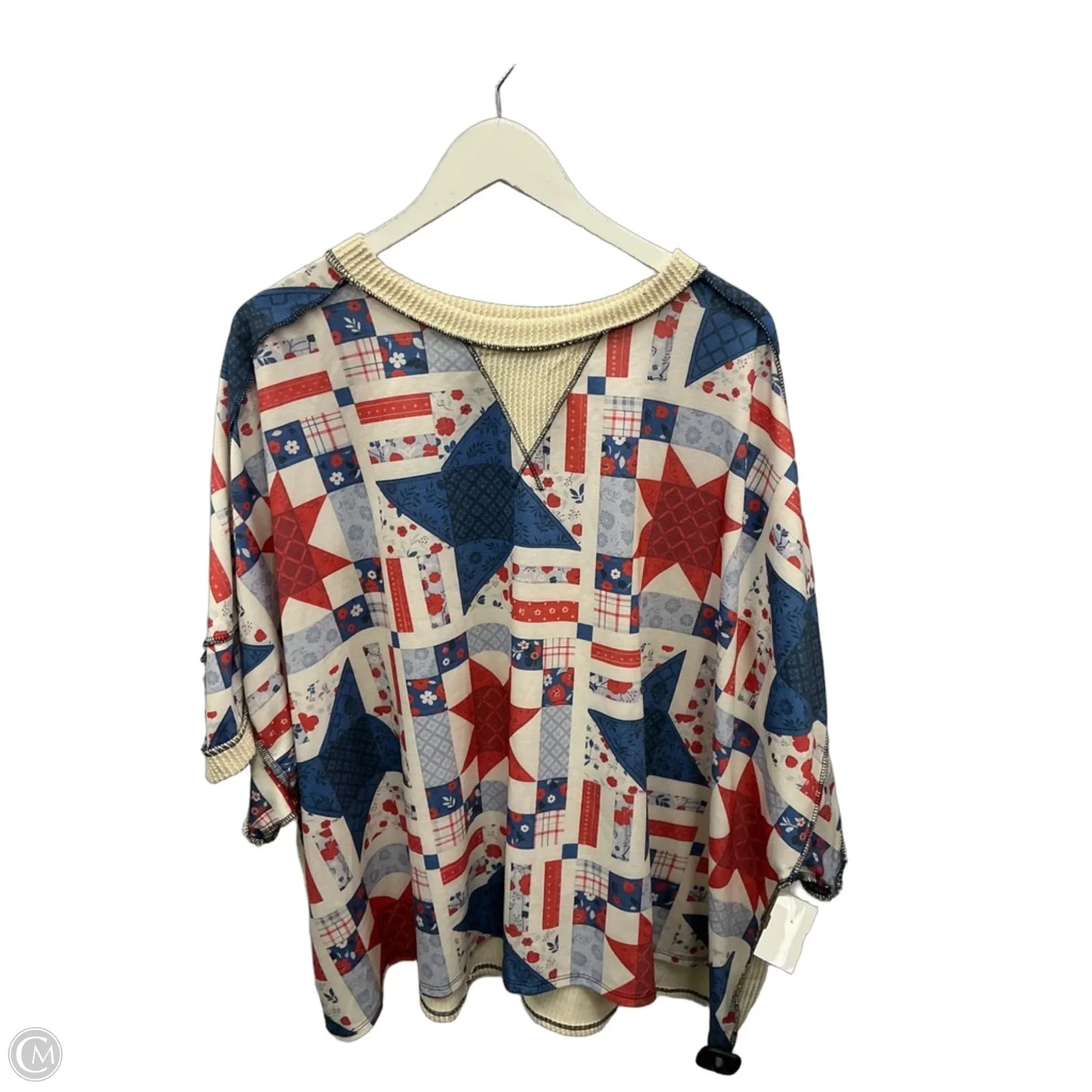 Top Short Sleeve By Haptics In Blue Red & White, Size: 2x
