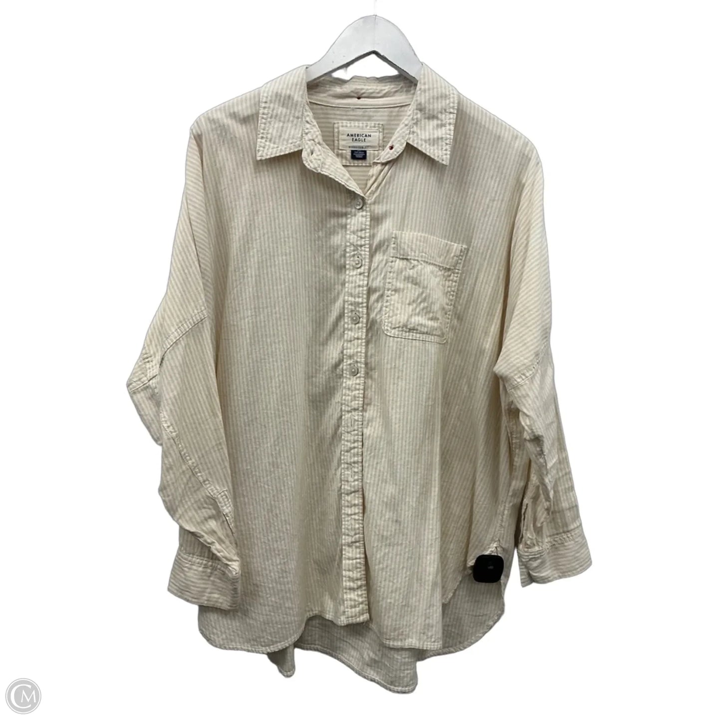 Top Long Sleeve By American Eagle In Tan & White, Size: Xxs