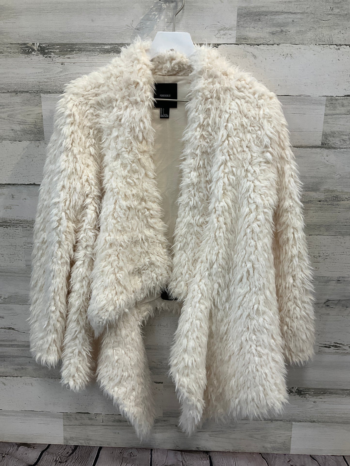 Coat Faux Fur & Sherpa By Forever 21 In Cream, Size: L