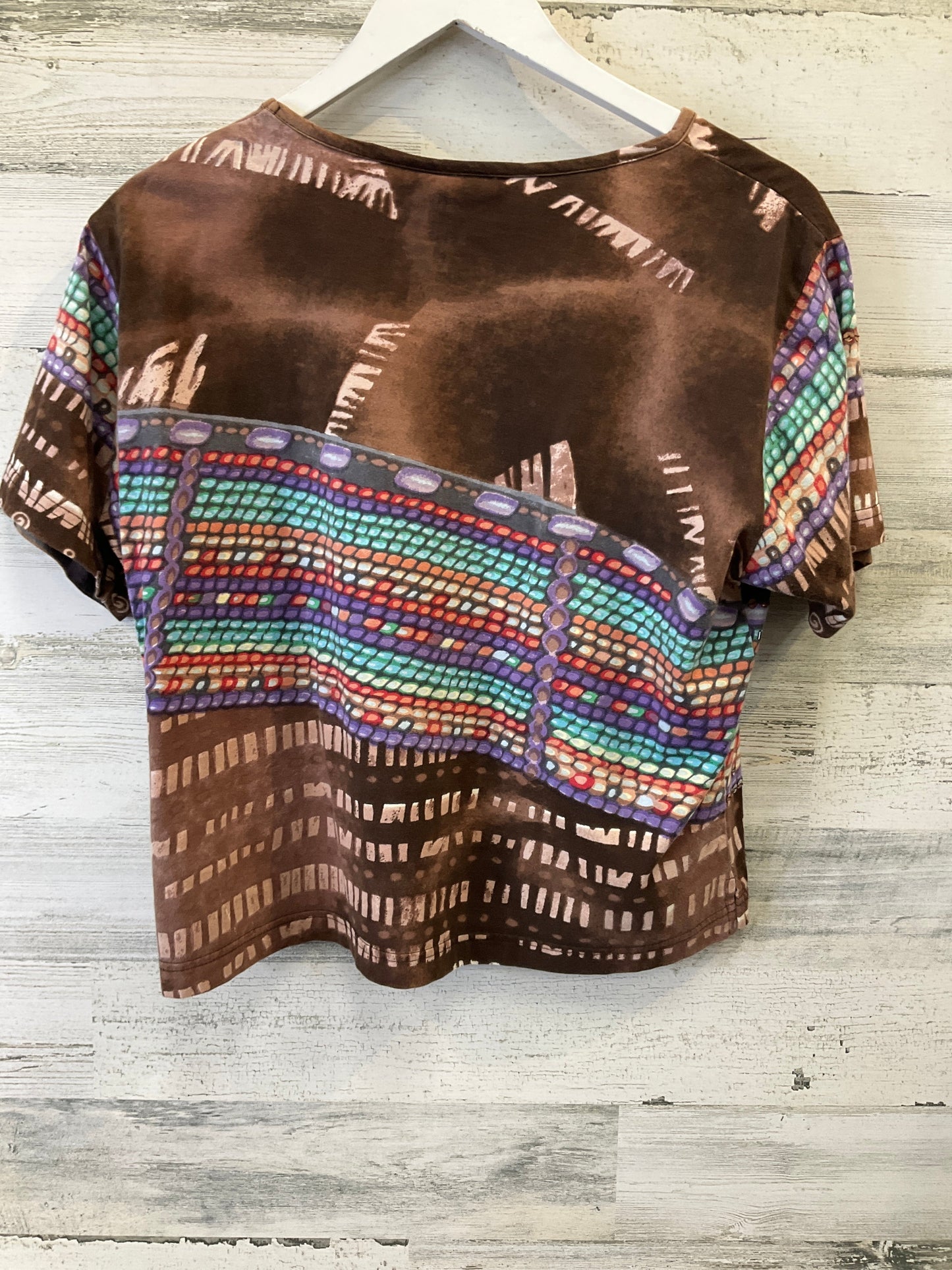 Brown Top Short Sleeve Clothes Mentor, Size M