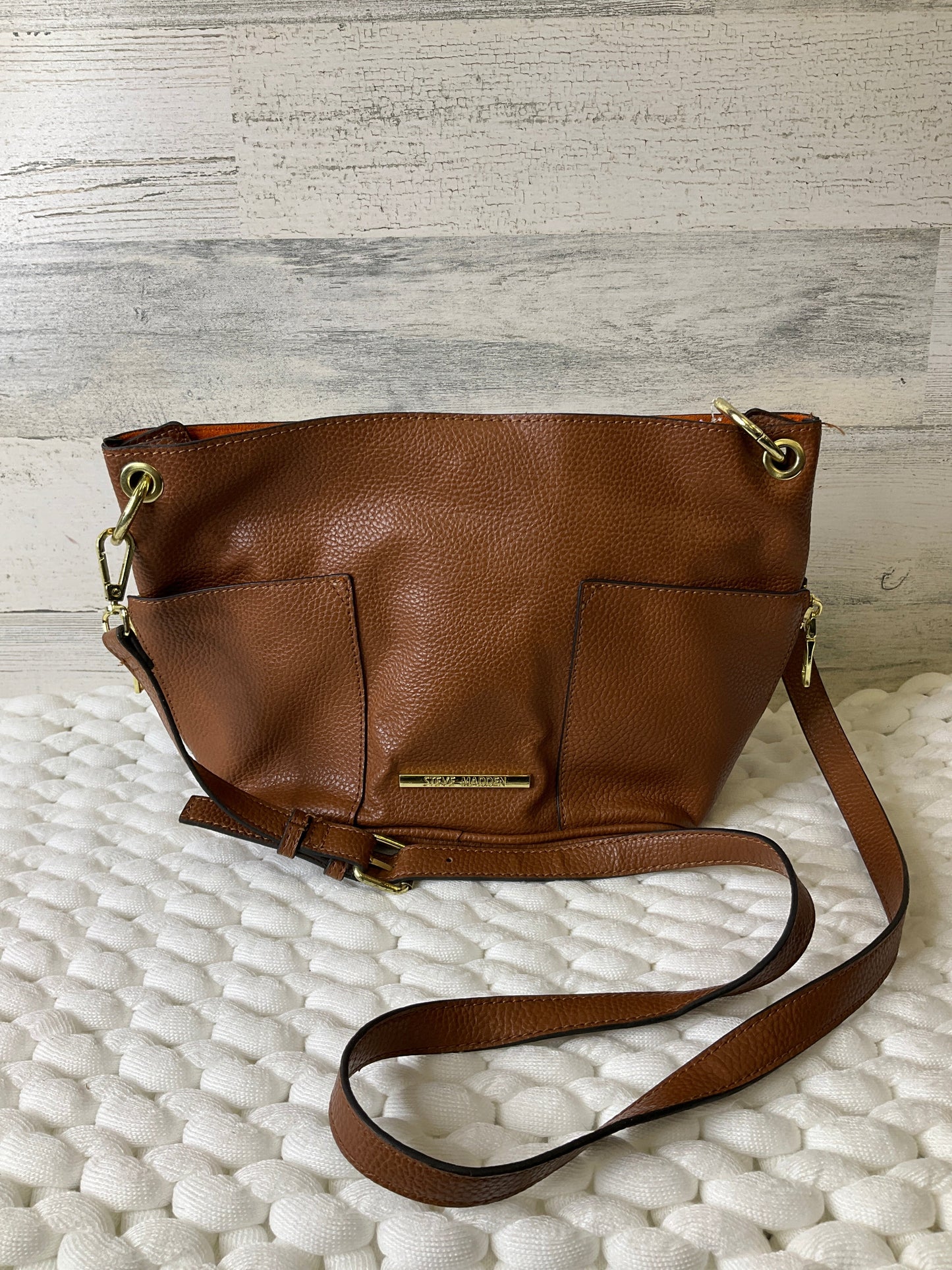 Brown Handbag Leather Steve Madden, Size Medium