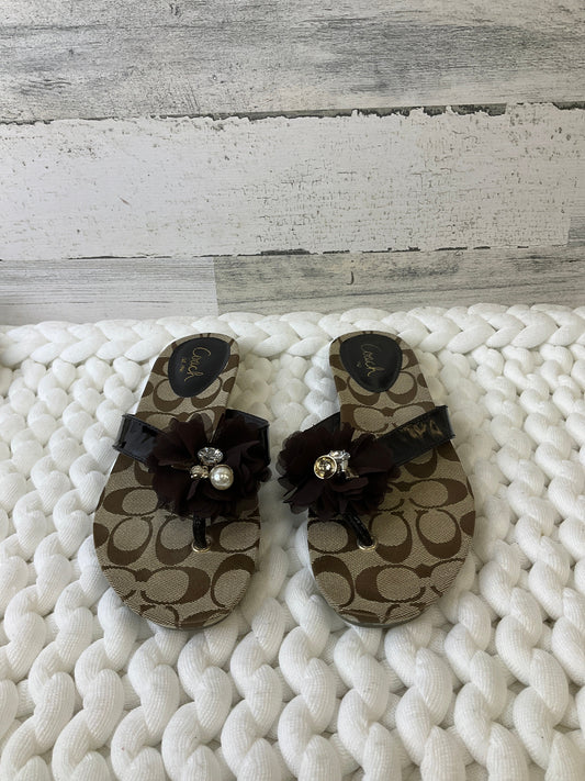 Brown Sandals Flip Flops Coach, Size 6.5