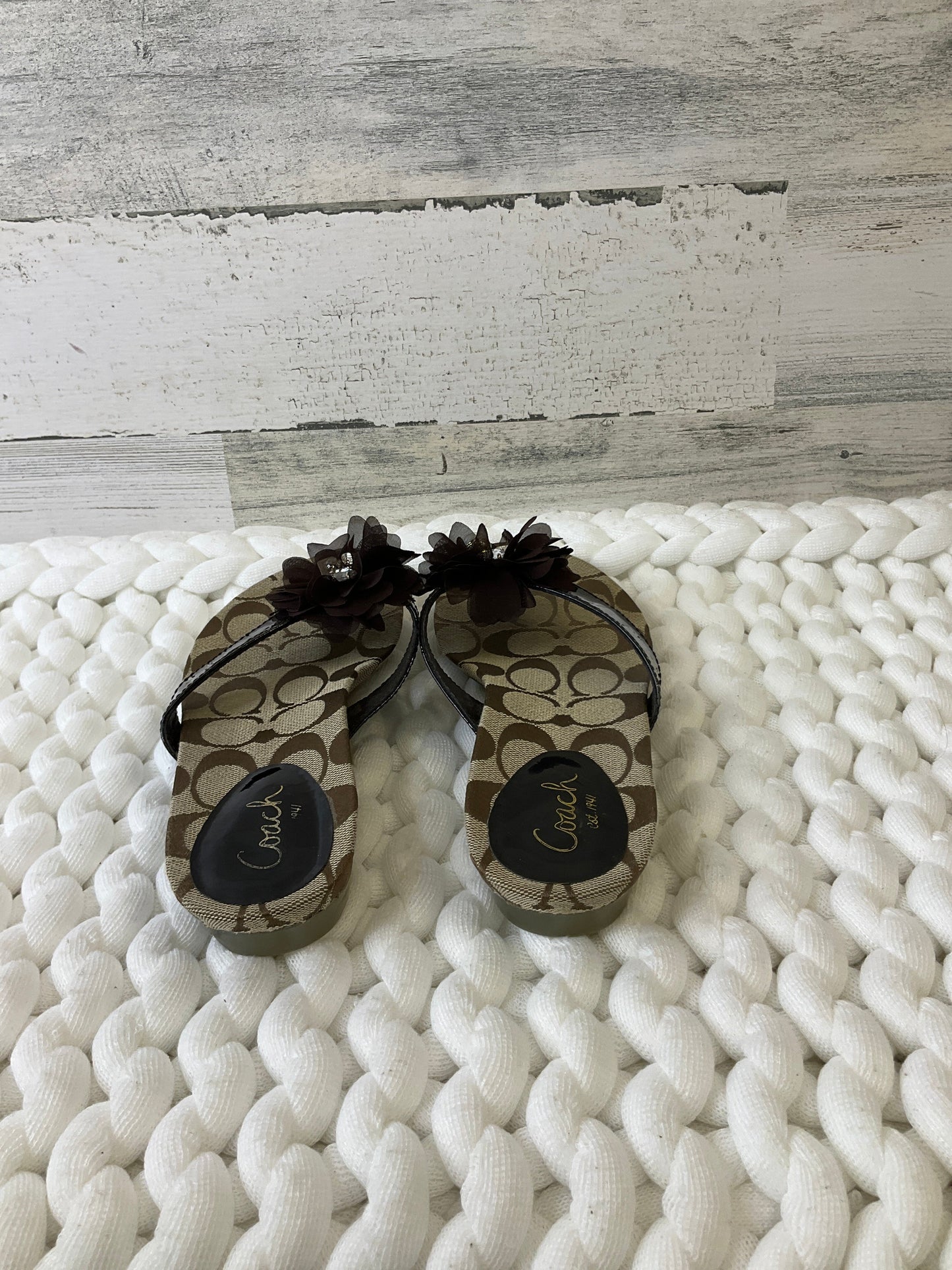 Brown Sandals Flip Flops Coach, Size 6.5