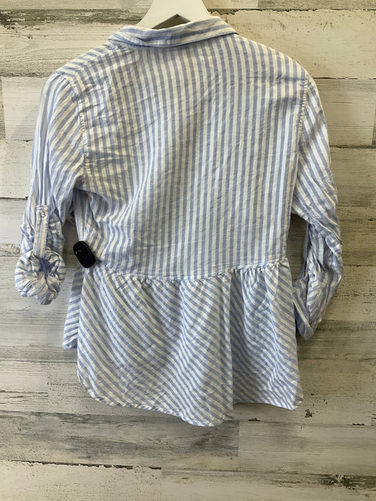 Blue & White Top 3/4 Sleeve Love Notes, Size S