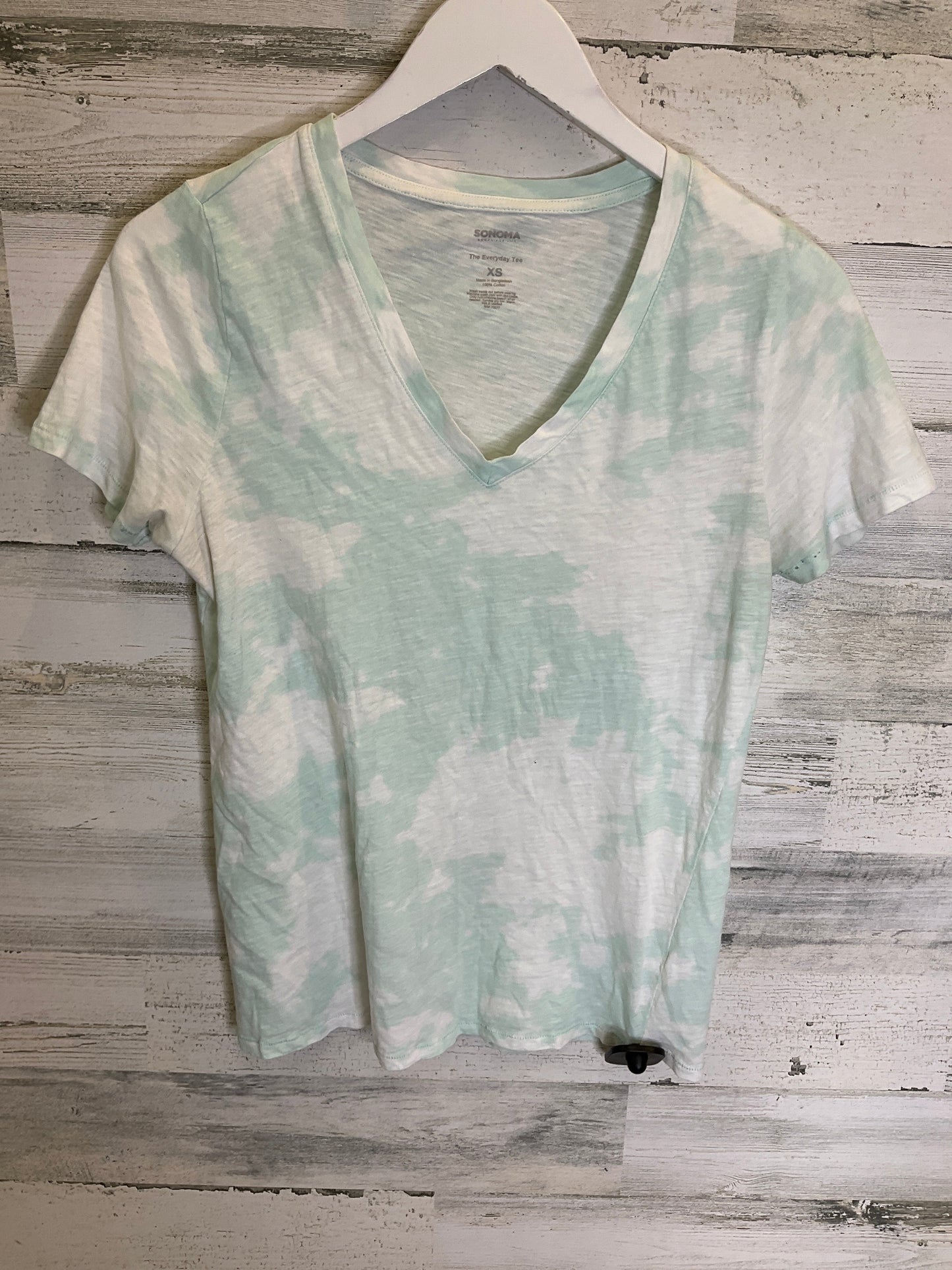 Green & White Top Short Sleeve Sonoma, Size Xs