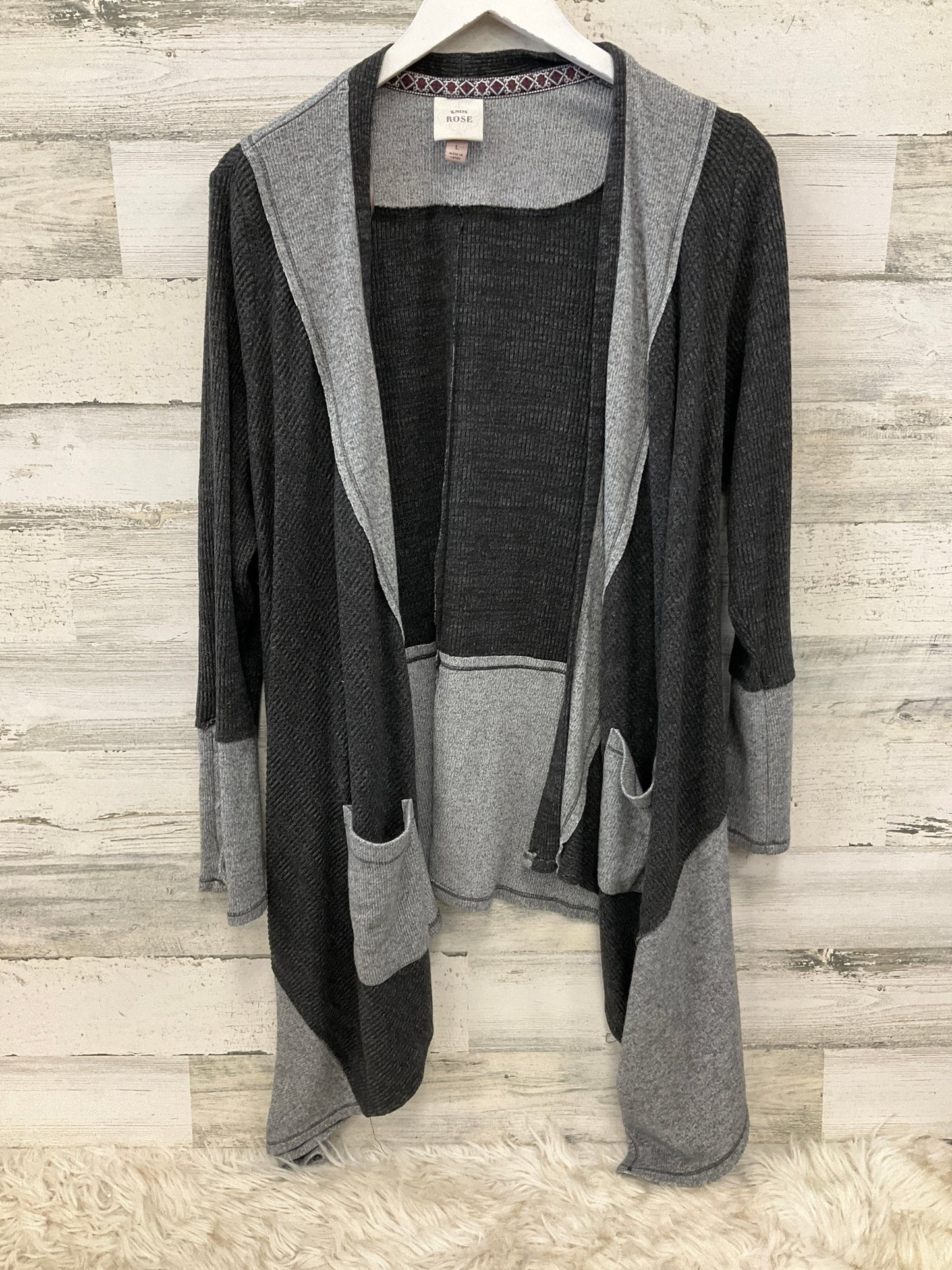 Cardigan By Knox Rose In Black & Grey, Size: L