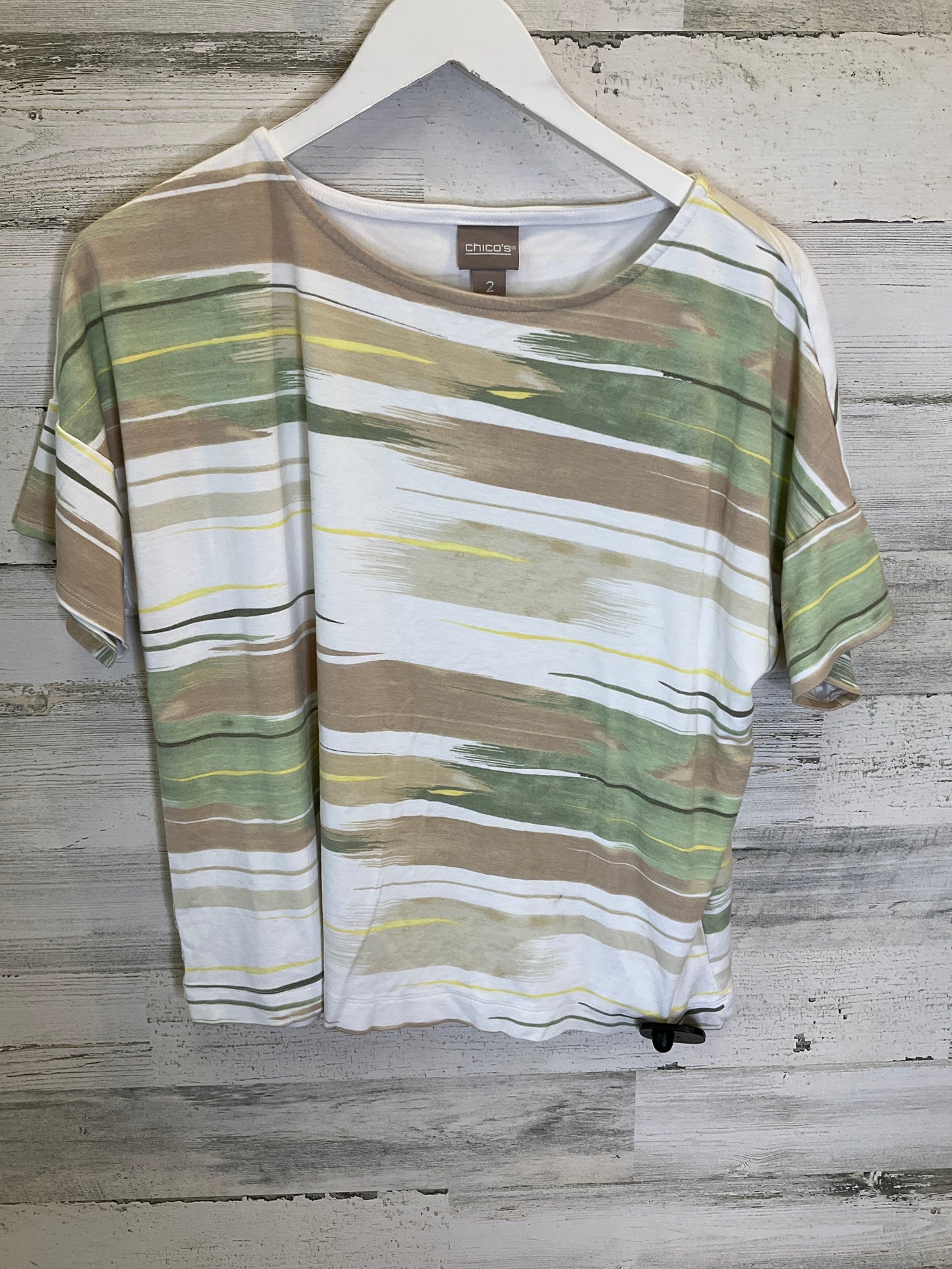 Green & White Top Short Sleeve Chicos, Size L