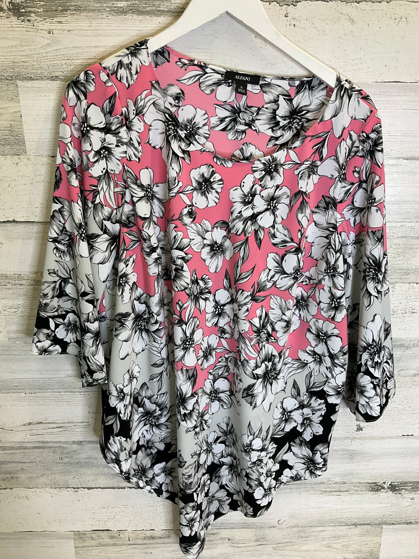 Black & Pink Tunic 3/4 Sleeve Alfani, Size 1x