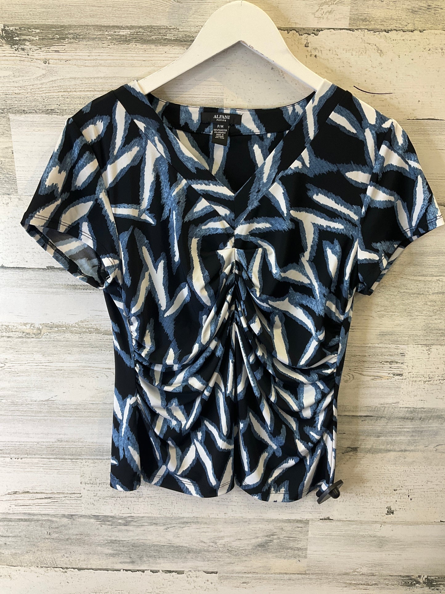 Black & Blue Top Short Sleeve Alfani, Size M