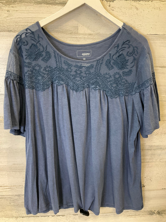 Grey & White Top Short Sleeve Rewind, Size 1x