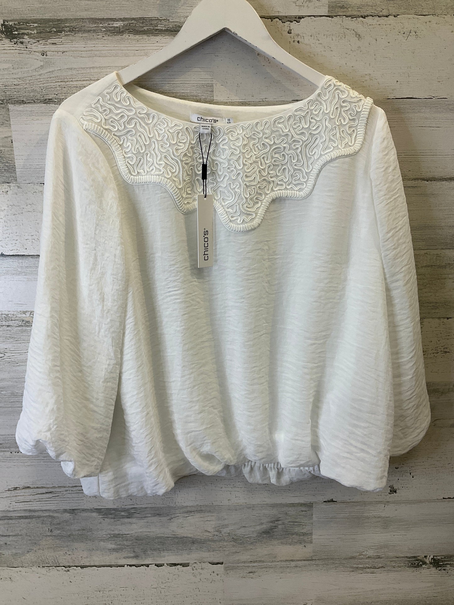 Blouse Long Sleeve By Chicos In White, Size: M