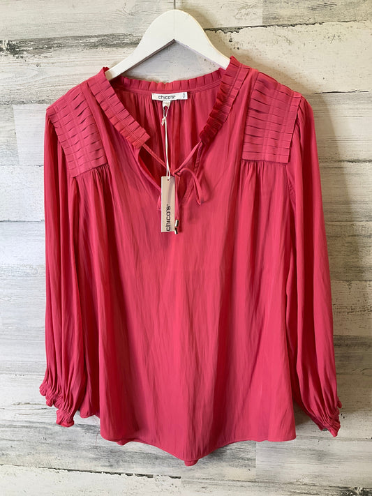 Blouse Long Sleeve By Chicos In Coral, Size: M