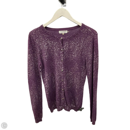 Cardigan By Calvin Klein In Purple & Silver, Size: M