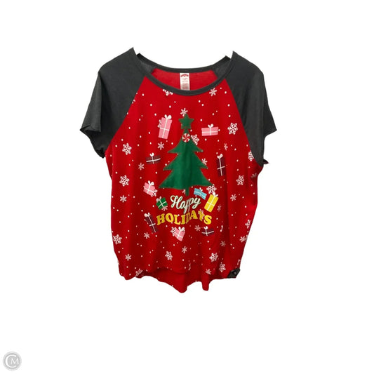 Top Short Sleeve By Holiday Time In Grey & Red, Size: Xxl