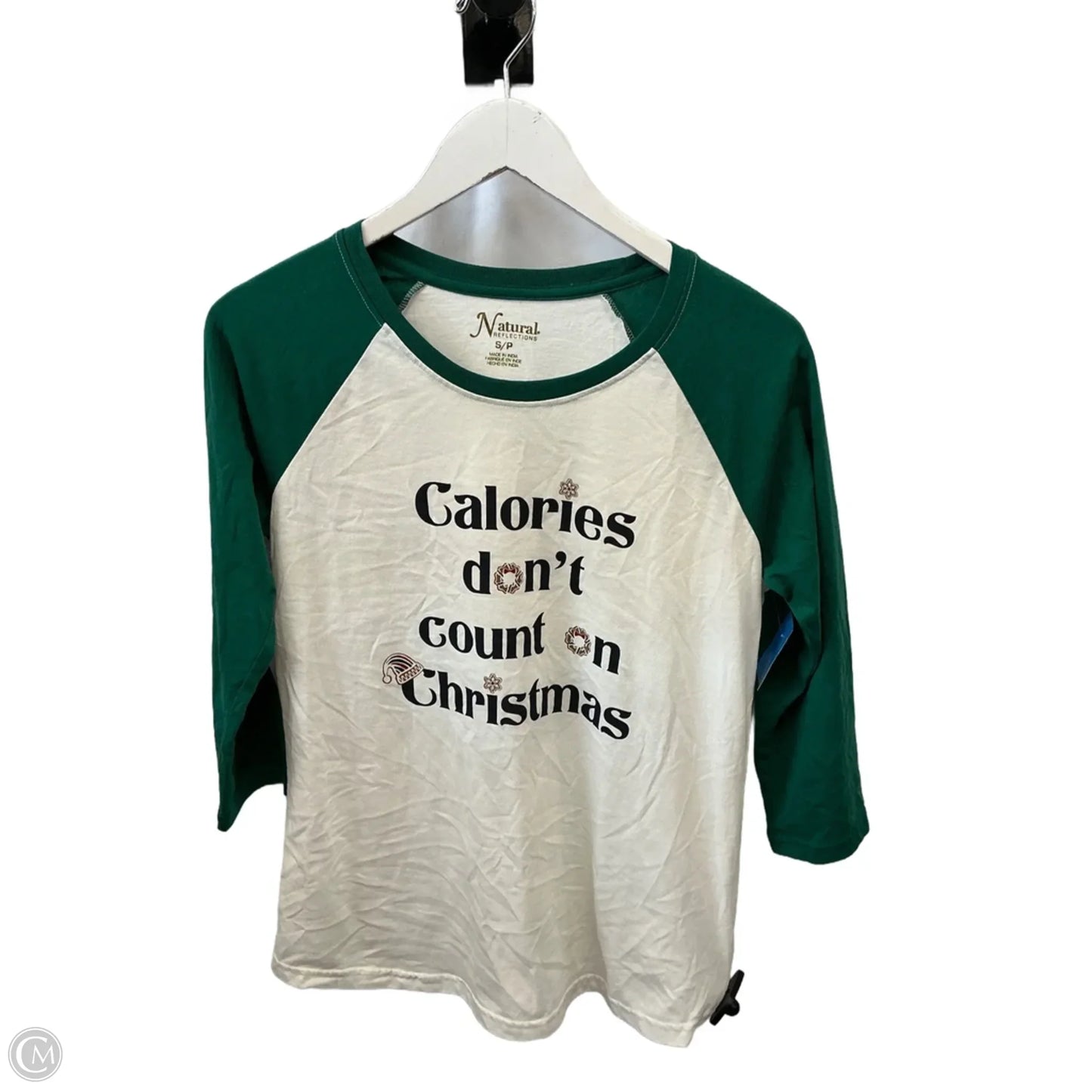 Top 3/4 Sleeve By Natural Reflections In Green & White, Size: S