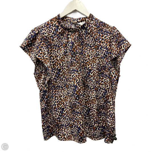 Blouse Short Sleeve By Nine West Apparel In Blue & Brown, Size: L