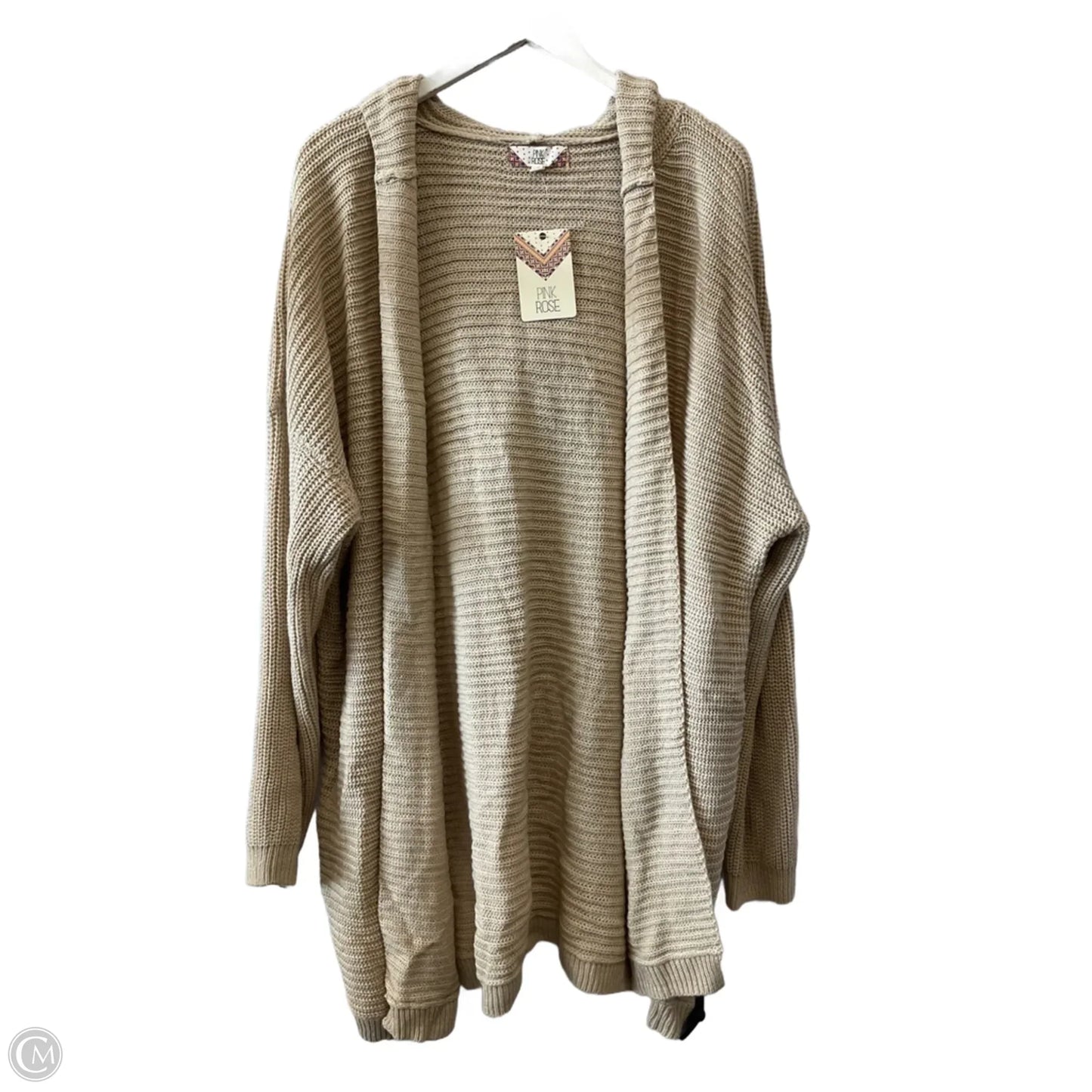 Sweater Cardigan By Pink Rose In Beige, Size: 3x
