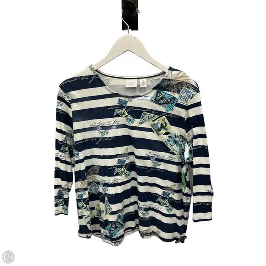 Top 3/4 Sleeve By Chicos In Blue & White, Size: L